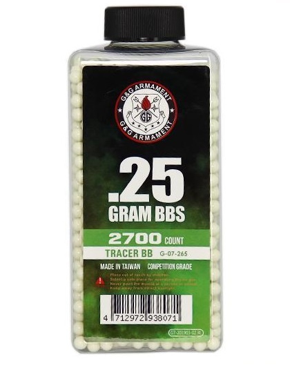 Bouteille de 2700 billes tracantes G&G en 0.25g 