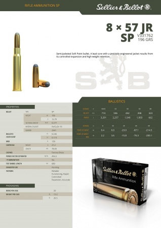 Cartouche Sellier bellot 8x57 jr SP 1.7 g 196 gr