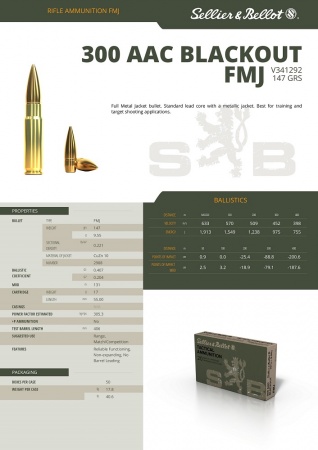 Cartouche Sellier bellot cal 300 AAC Blackout 147 gr