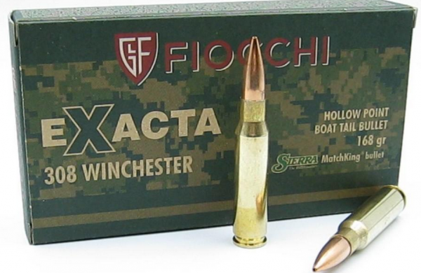 Cartouches Fiocchi exacta calibre 308win 168grs 10,9g