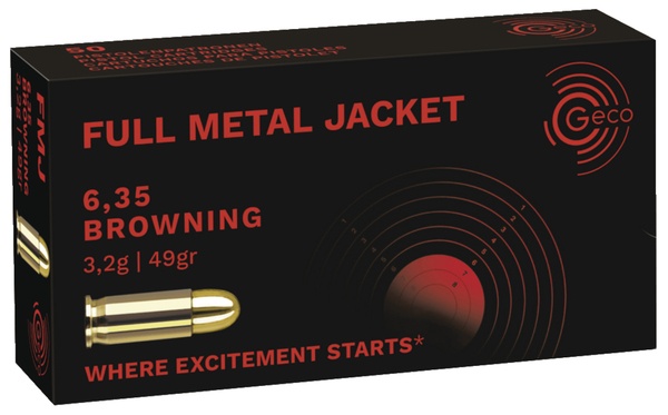 Cartouches Geco 6,35 browning FMJ 49grs 3,2g