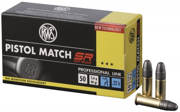 Cartouches Rws pistol match SR calibre 22lr 40grs 2,59g