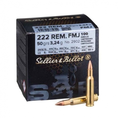 Cartouches Sellier Bellot 222 rem FMJ 50grs 3,24g