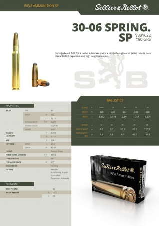 CARTOUCHES SELLIER BELLOT 30-06 SP 180GRS 11.7 G
