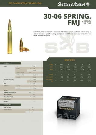 Cartouches Sellier bellot cal 30.06 FMJ 147 gr