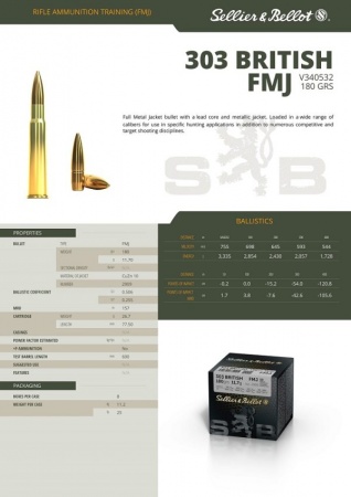 Cartouches Sellier bellot cal 303 Britsh FMJ 11.7 gr X50