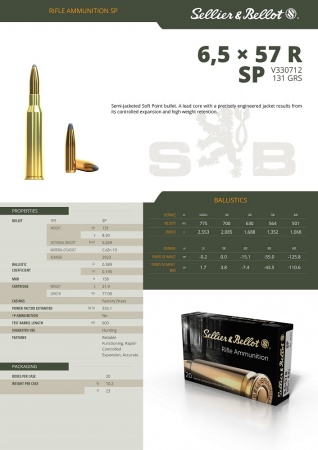 Cartouches Sellier bellot cal 6.5X57R 131gr