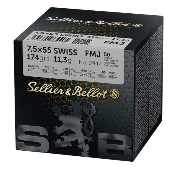Cartouches Sellier bellot cal 7.5X55 Swiss FMJ 174 gr