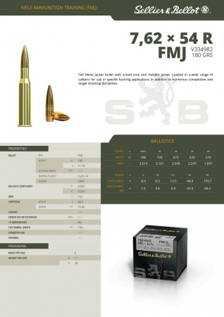 Cartouches Sellier bellot cal 7.62X54R FMJ 11.7G