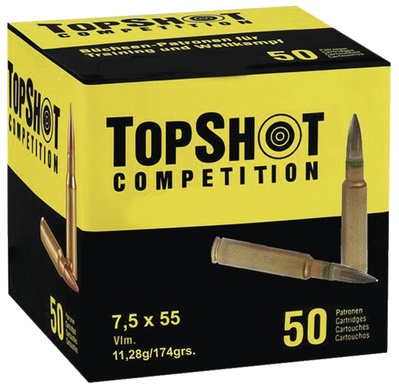 Cartouches TOP SHOT cal 7.5x55 swiss fmj 174 gr 11.28g