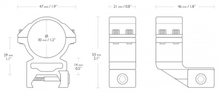 Montage d&eacute;port&eacute; Hawke diam 30 mm pour rail weaver