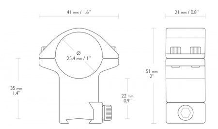 Montage haut Hawke diam 25.4 mm pour rail de 11mm