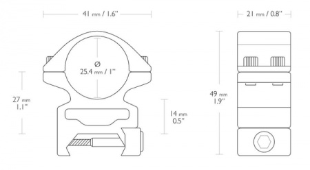 Montage haut Hawke diam 25.4 mm pour rail weaver