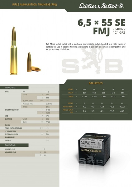 SELLIER BELLOT 6.5X55 SE 124 GRS 8G
