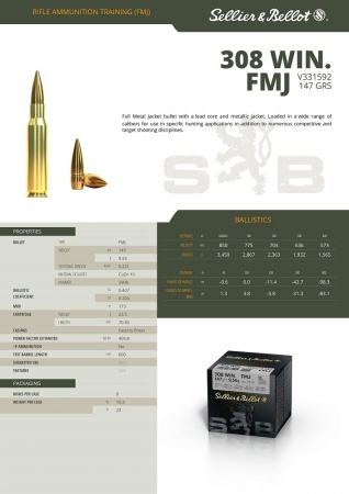 SELLIER BELLOT CAL 308 FMJ 9.55G 147GRS